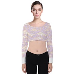 Nature Pattern T- Shirt Minimalist Leaf Line Art Illustration As A Seamless Surface Pattern Design ( Velvet Long Sleeve Crop Top