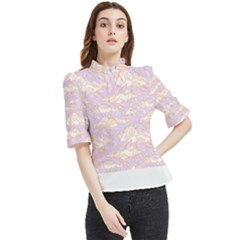 Nature Pattern T- Shirt Minimalist Leaf Line Art Illustration As A Seamless Surface Pattern Design ( Frill Neck Blouse