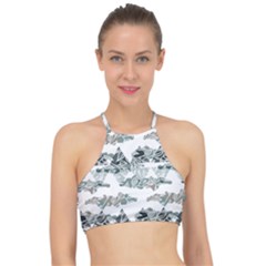 Nature Pattern T- Shirt Minimalist Leaf Line Art Illustration As A Seamless Surface Pattern Design ( Racer Front Bikini Top by maxcute