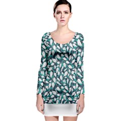 Nature Pattern T- Shirt Minimalist Leaf Line Art Illustration As A Seamless Surface Pattern Design ( Long Sleeve Bodycon Dress by maxcute