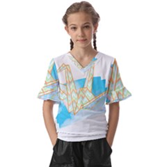 Origami Crane T- Shirt Origami Crane T- Shirt Kids  V-neck Horn Sleeve Blouse