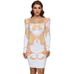 Ornate T- Shirt Butterfly Zentangles T- Shirt Women Long Sleeve Ruched Stretch Jersey Dress by maxcute