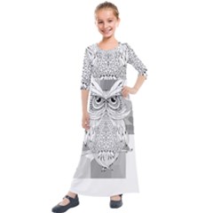 Owl Illustration T- Shirtowl T- Shirt (1) Kids  Quarter Sleeve Maxi Dress by maxcute