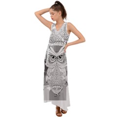 Owl Illustration T- Shirtowl T- Shirt (1) V-neck Chiffon Maxi Dress by maxcute