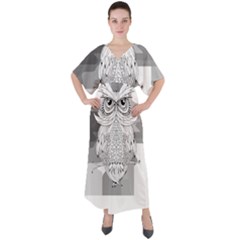 Owl Illustration T- Shirtowl T- Shirt (1) V-neck Boho Style Maxi Dress by maxcute