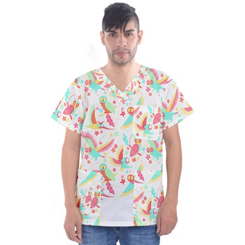 Owl T- Shirt Owl Pattern T- Shirt Men s V-neck Scrub Top by maxcute