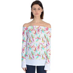 Owl T- Shirt Owl Pattern T- Shirt Off Shoulder Long Sleeve Top by maxcute