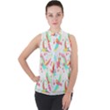 Owl T- Shirt Owl Pattern T- Shirt Mock Neck Chiffon Sleeveless Top View1