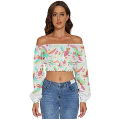 Owl T- Shirt Owl Pattern T- Shirt Long Sleeve Crinkled Weave Crop Top