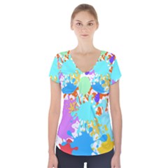 Paint Splatter T- Shirt Abstract Paint Splash T- Shirt Short Sleeve Front Detail Top by maxcute