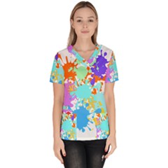 Paint Splatter T- Shirt Abstract Paint Splash T- Shirt Women s V-neck Scrub Top by maxcute