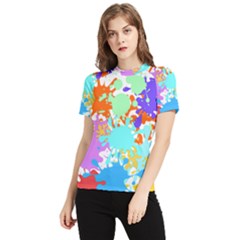 Paint Splatter T- Shirt Abstract Paint Splash T- Shirt Women s Short Sleeve Rash Guard by maxcute