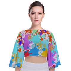 Paint Splatter T- Shirt Abstract Paint Splash T- Shirt Tie Back Butterfly Sleeve Chiffon Top by maxcute