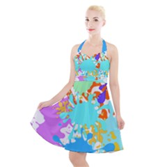 Paint Splatter T- Shirt Abstract Paint Splash T- Shirt Halter Party Swing Dress  by maxcute