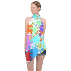 Paint Splatter T- Shirt Abstract Paint Splash T- Shirt Halter Asymmetric Satin Top by maxcute