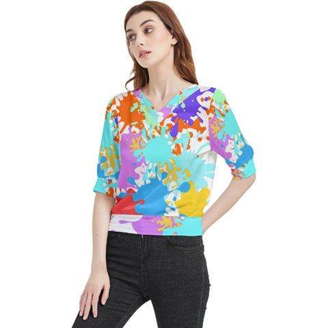 Paint Splatter T- Shirt Abstract Paint Splash T- Shirt Quarter Sleeve Blouse by maxcute