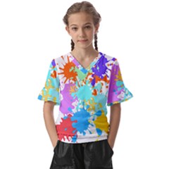 Paint Splatter T- Shirt Abstract Paint Splash T- Shirt Kids  V-neck Horn Sleeve Blouse by maxcute