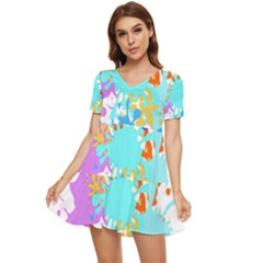 Paint Splatter T- Shirt Abstract Paint Splash T- Shirt Tiered Short Sleeve Babydoll Dress by maxcute