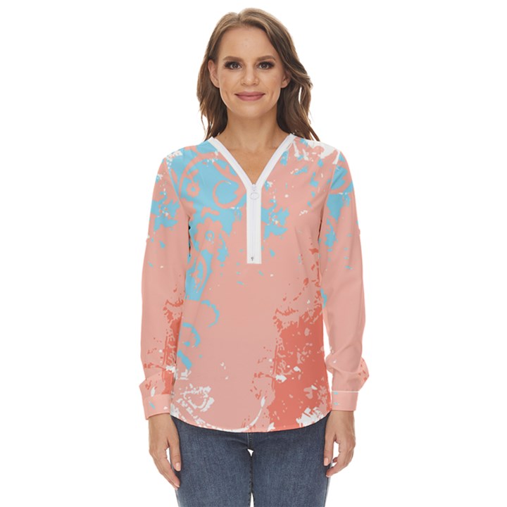 Painting T- Shirt Painting Zip Up Long Sleeve Blouse