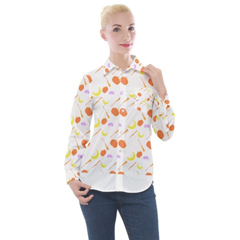 Pattern Design T- Shirt Halloween With Witch Stuffs T- Shirt Women s Long Sleeve Pocket Shirt by maxcute