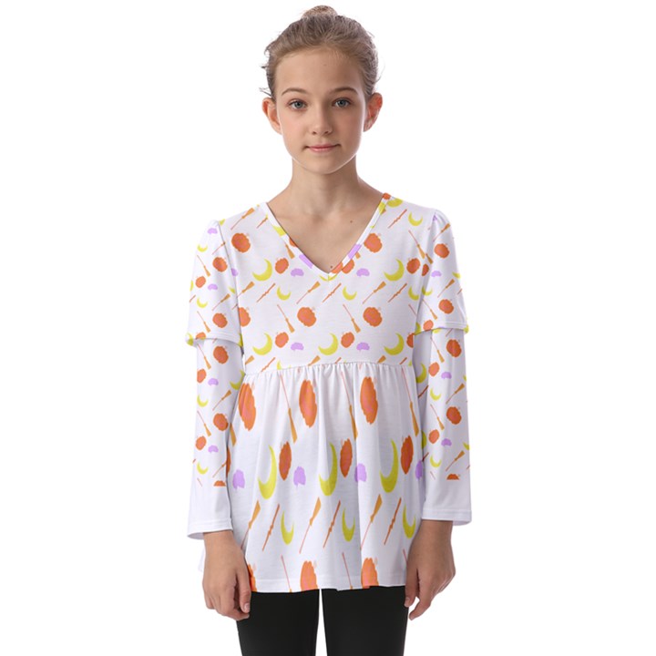 Pattern Design T- Shirt Halloween With Witch Stuffs T- Shirt Kids  V Neck Casual Top