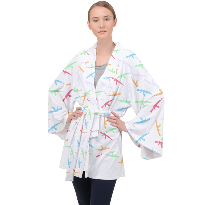 Pattern T- Shirt A K 47 Seamless Pattern T- Shirt Long Sleeve Velvet Kimono 