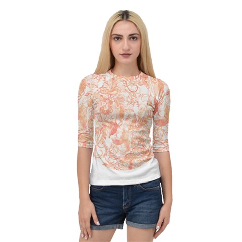 Pattern T- Shirt Autumn Peach Art Nouveau Pattern T- Shirt Quarter Sleeve Raglan Tee by maxcute