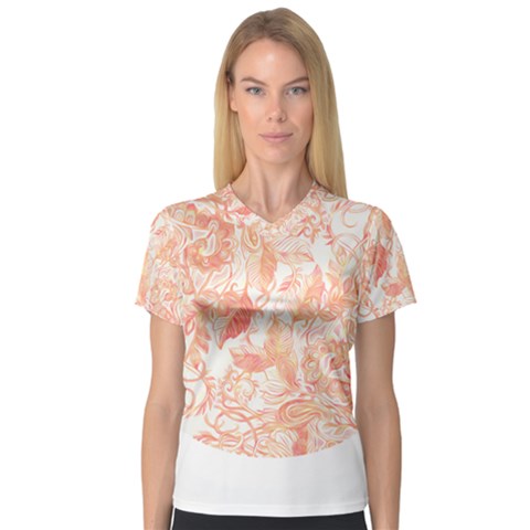 Pattern T- Shirt Autumn Peach Art Nouveau Pattern T- Shirt V-neck Sport Mesh Tee by maxcute