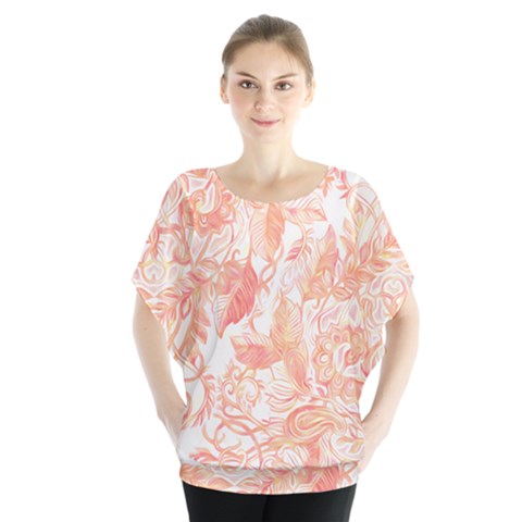 Pattern T- Shirt Autumn Peach Art Nouveau Pattern T- Shirt Batwing Chiffon Blouse by maxcute