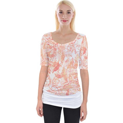 Pattern T- Shirt Autumn Peach Art Nouveau Pattern T- Shirt Wide Neckline Tee by maxcute