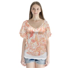 Pattern T- Shirt Autumn Peach Art Nouveau Pattern T- Shirt V-neck Flutter Sleeve Top by maxcute