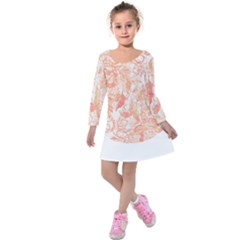 Pattern T- Shirt Autumn Peach Art Nouveau Pattern T- Shirt Kids  Long Sleeve Velvet Dress by maxcute