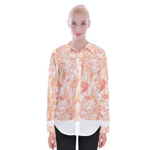 Pattern T- Shirt Autumn Peach Art Nouveau Pattern T- Shirt Womens Long Sleeve Shirt by maxcute