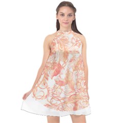 Pattern T- Shirt Autumn Peach Art Nouveau Pattern T- Shirt Halter Neckline Chiffon Dress  by maxcute