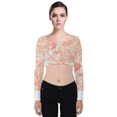 Pattern T- Shirt Autumn Peach Art Nouveau Pattern T- Shirt Velvet Long Sleeve Crop Top by maxcute