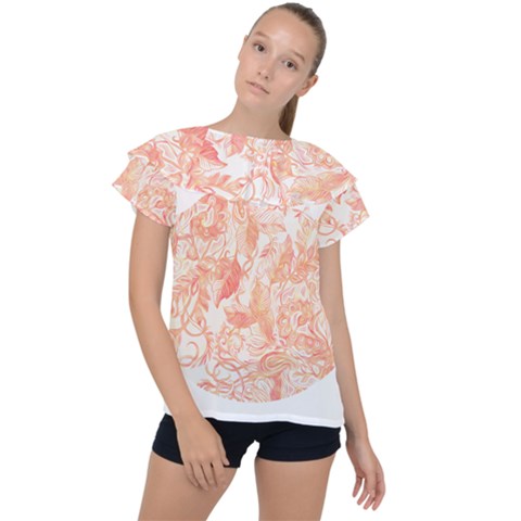 Pattern T- Shirt Autumn Peach Art Nouveau Pattern T- Shirt Ruffle Collar Chiffon Blouse by maxcute