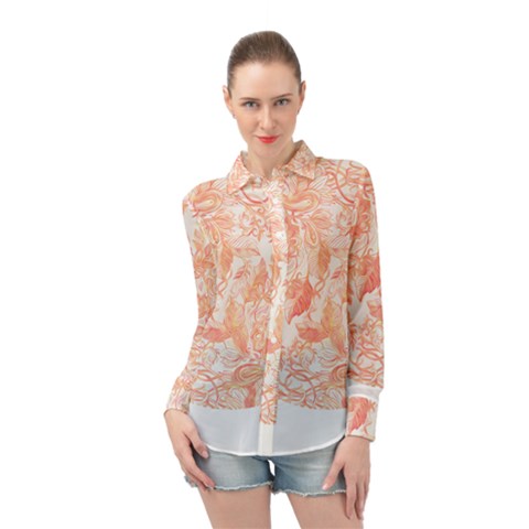 Pattern T- Shirt Autumn Peach Art Nouveau Pattern T- Shirt Long Sleeve Chiffon Shirt by maxcute