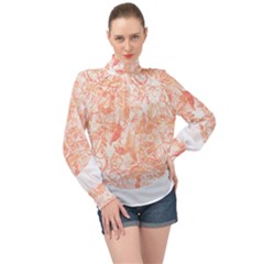 Pattern T- Shirt Autumn Peach Art Nouveau Pattern T- Shirt High Neck Long Sleeve Chiffon Top by maxcute