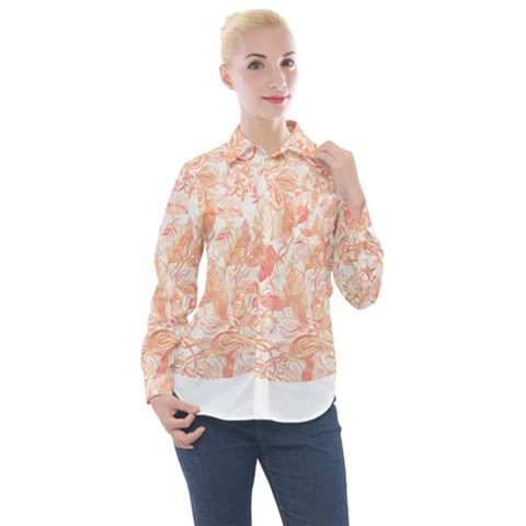 Pattern T- Shirt Autumn Peach Art Nouveau Pattern T- Shirt Women s Long Sleeve Pocket Shirt by maxcute