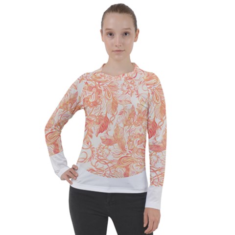 Pattern T- Shirt Autumn Peach Art Nouveau Pattern T- Shirt Women s Pique Long Sleeve Tee by maxcute