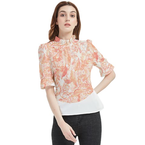 Pattern T- Shirt Autumn Peach Art Nouveau Pattern T- Shirt Frill Neck Blouse by maxcute