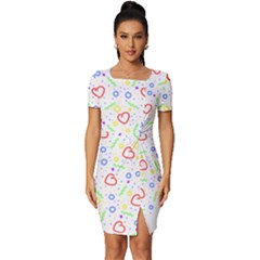 Pattern T- Shirt Corazones Coloridos T- Shirt Fitted Knot Split End Bodycon Dress by maxcute