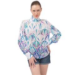 Pattern T- Shirt Glamorous Twenties Art Deco Pastel Pattern T- Shirt High Neck Long Sleeve Chiffon Top by maxcute