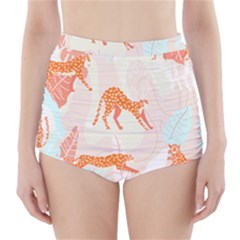 Pattern T- Shirt Hand Drawn Exotic Big Cat Cheetahs, Stretching, Running, Sitting And Walking On Abs High-waisted Bikini Bottoms by maxcute