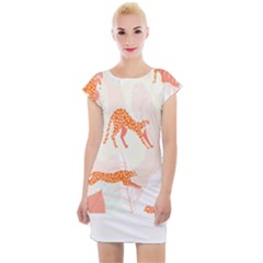 Pattern T- Shirt Hand Drawn Exotic Big Cat Cheetahs, Stretching, Running, Sitting And Walking On Abs Cap Sleeve Bodycon Dress by maxcute