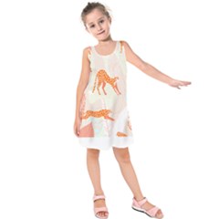 Pattern T- Shirt Hand Drawn Exotic Big Cat Cheetahs, Stretching, Running, Sitting And Walking On Abs Kids  Sleeveless Dress by maxcute