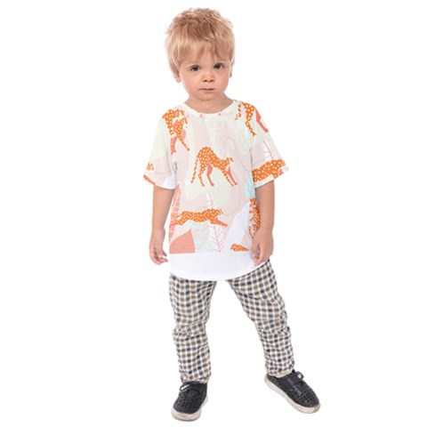 Pattern T- Shirt Hand Drawn Exotic Big Cat Cheetahs, Stretching, Running, Sitting And Walking On Abs Kids  Raglan Tee by maxcute