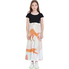 Pattern T- Shirt Hand Drawn Exotic Big Cat Cheetahs, Stretching, Running, Sitting And Walking On Abs Kids  Flared Maxi Skirt by maxcute