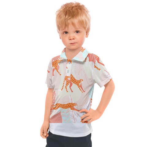 Pattern T- Shirt Hand Drawn Exotic Big Cat Cheetahs, Stretching, Running, Sitting And Walking On Abs Kids  Polo Tee by maxcute