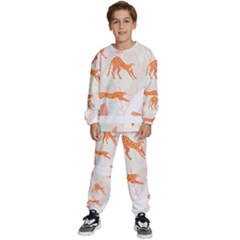 Pattern T- Shirt Hand Drawn Exotic Big Cat Cheetahs, Stretching, Running, Sitting And Walking On Abs Kids  Sweatshirt Set by maxcute